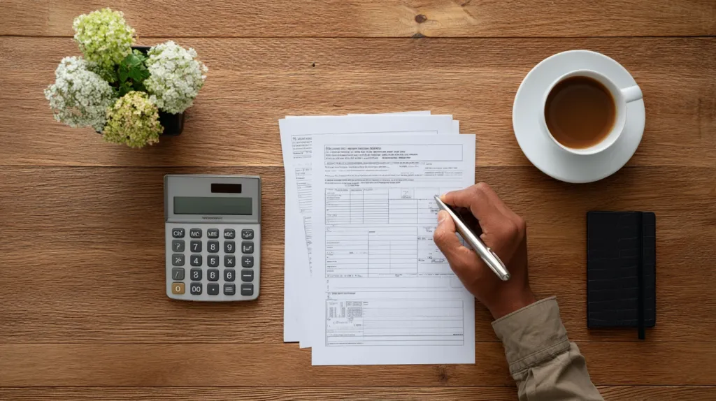 A person at a table comparing two different written quotes for gardening services in Spain.