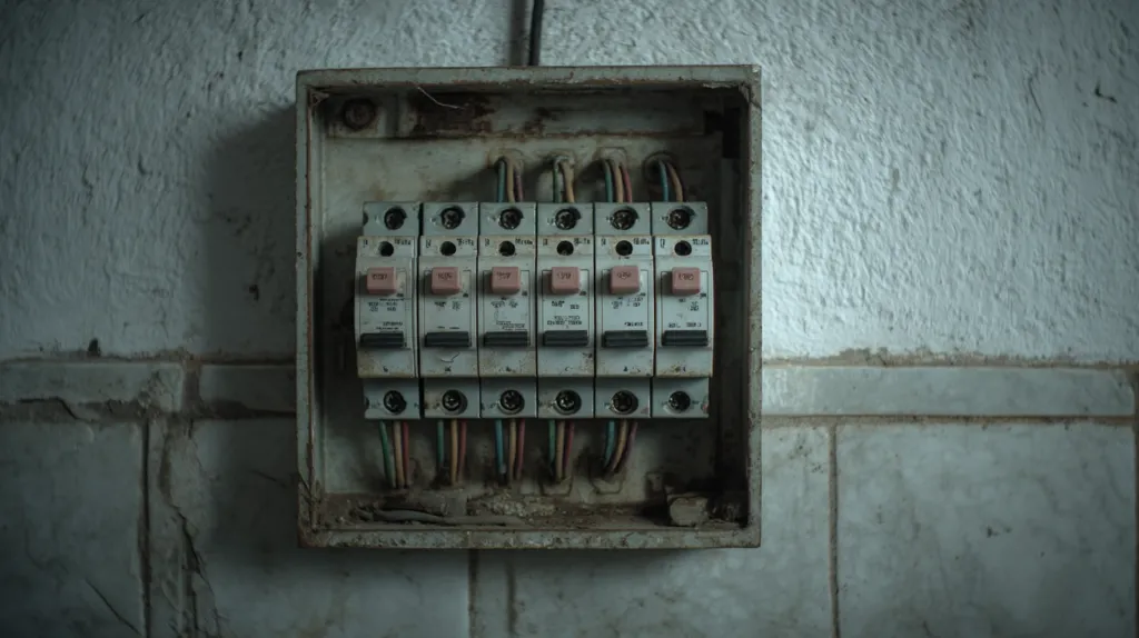 An old, potentially unsafe electrical fuse box in a Spanish home, highlighting a common issue.