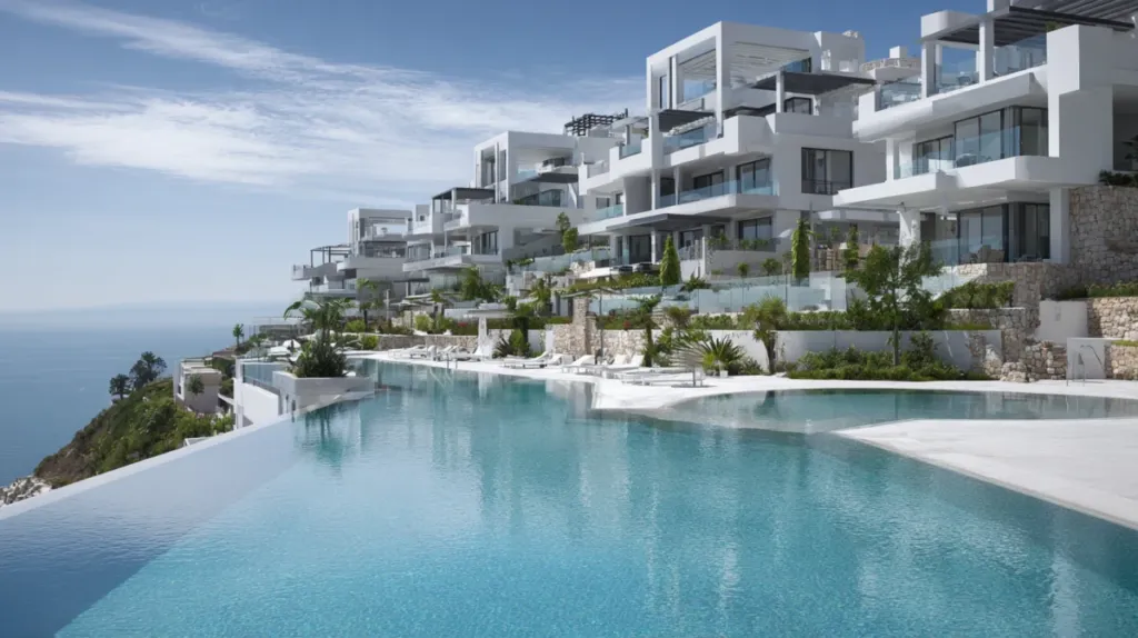 El Higuerón resort-style apartment complex in Fuengirola with infinity pool and coastal views