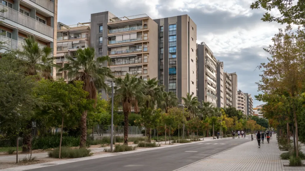 Modern apartment buildings in the Teatinos university district of Málaga city