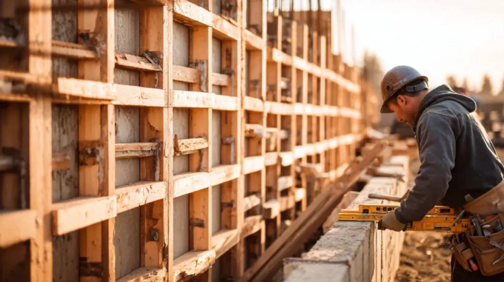Encofrado de madera en una obra de construcción