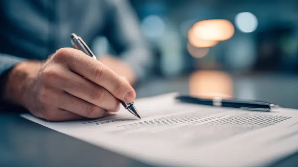 Persona revisando un contrato de servicio de limpieza sobre una mesa