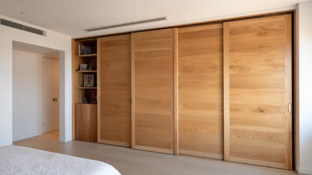 Armario empotrado de madera instalado en un dormitorio