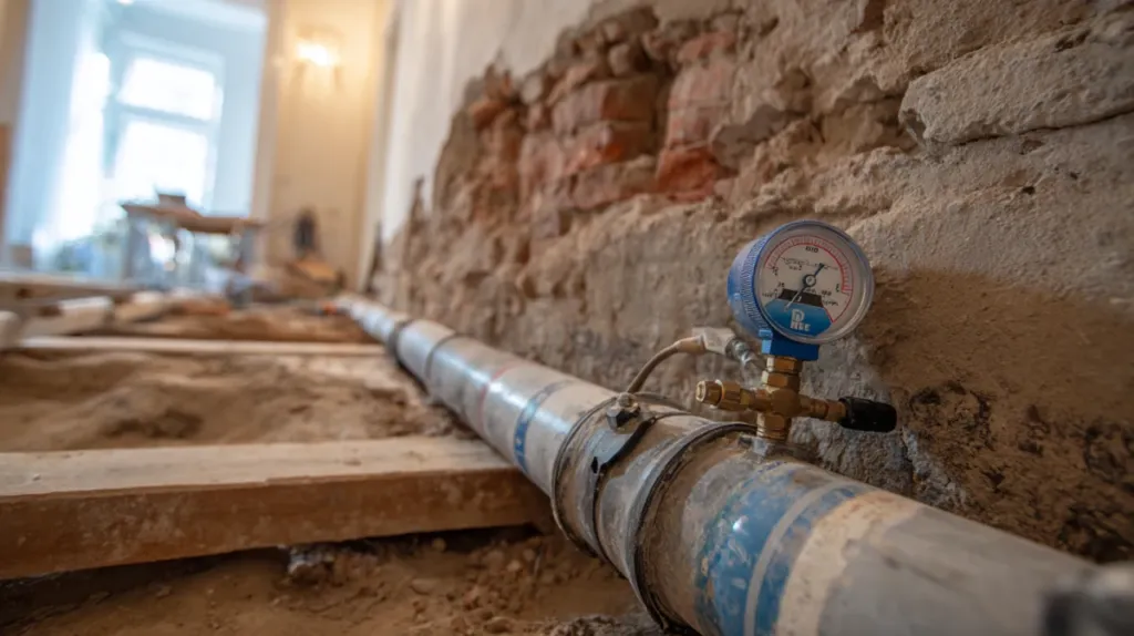 Tuberías multicapa instaladas en rozas abiertas durante una reforma de baño