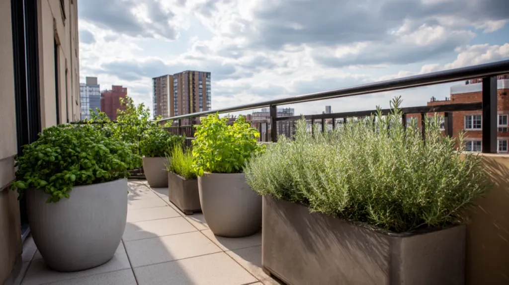 Terraza urbana con jardineras y riego por goteo