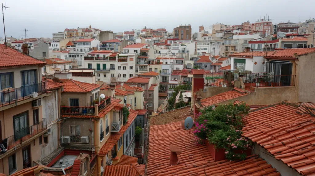 Vista de tejados y edificios residenciales en una ciudad española