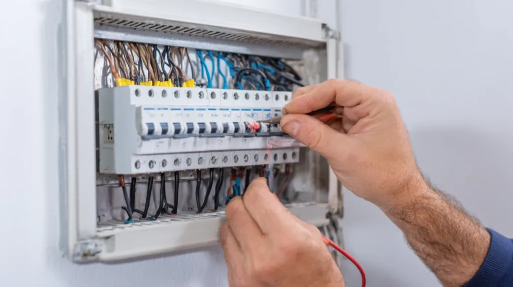 Cuadro eléctrico abierto con diferenciales y líneas nuevas para cocina