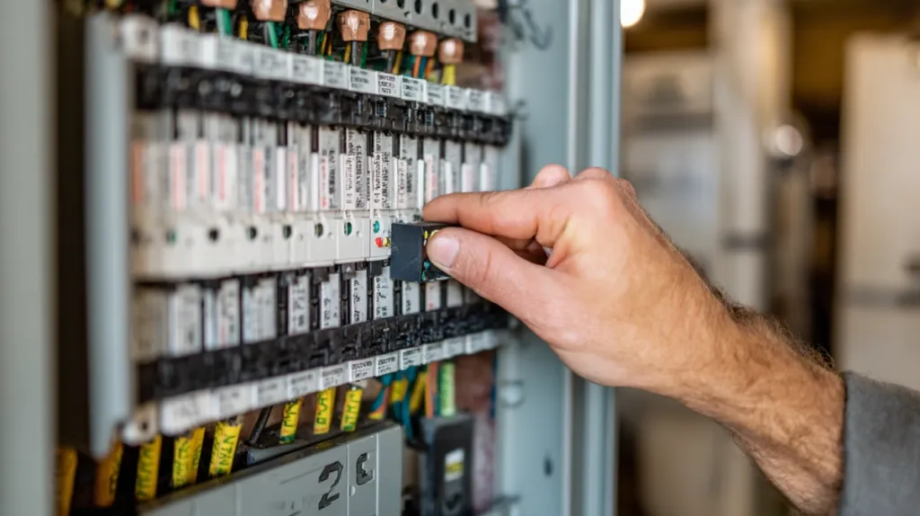 Cuadro eléctrico abierto con protecciones diferenciales para punto de recarga