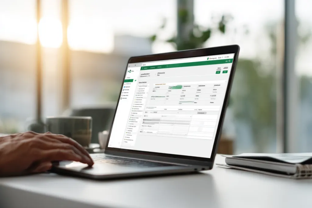 Pantalla de ordenador mostrando una plataforma de gestoría online con datos fiscales