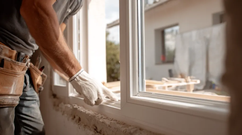 Instalador colocando una ventana climalit en el hueco de una fachada