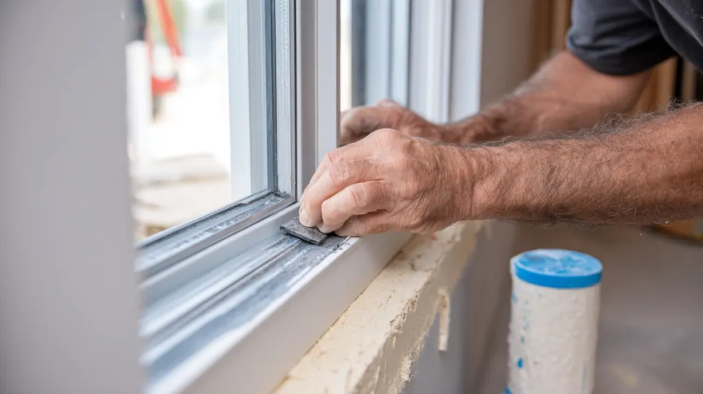 Instalador certificado aplicando sellado EPDM en premarco de ventana