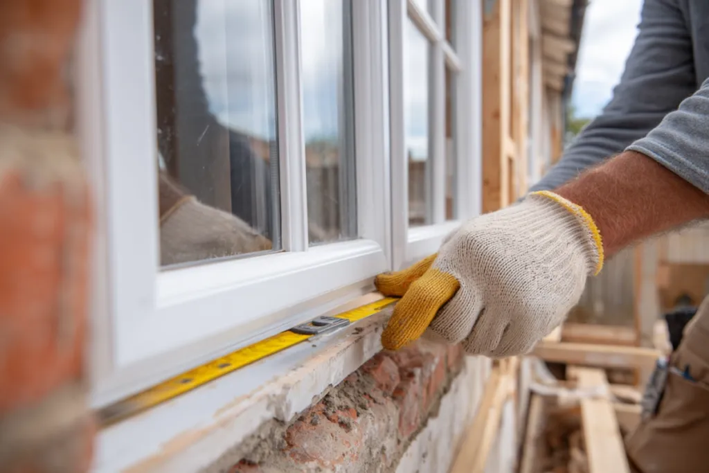Instalador profesional colocando una ventana nueva en una vivienda