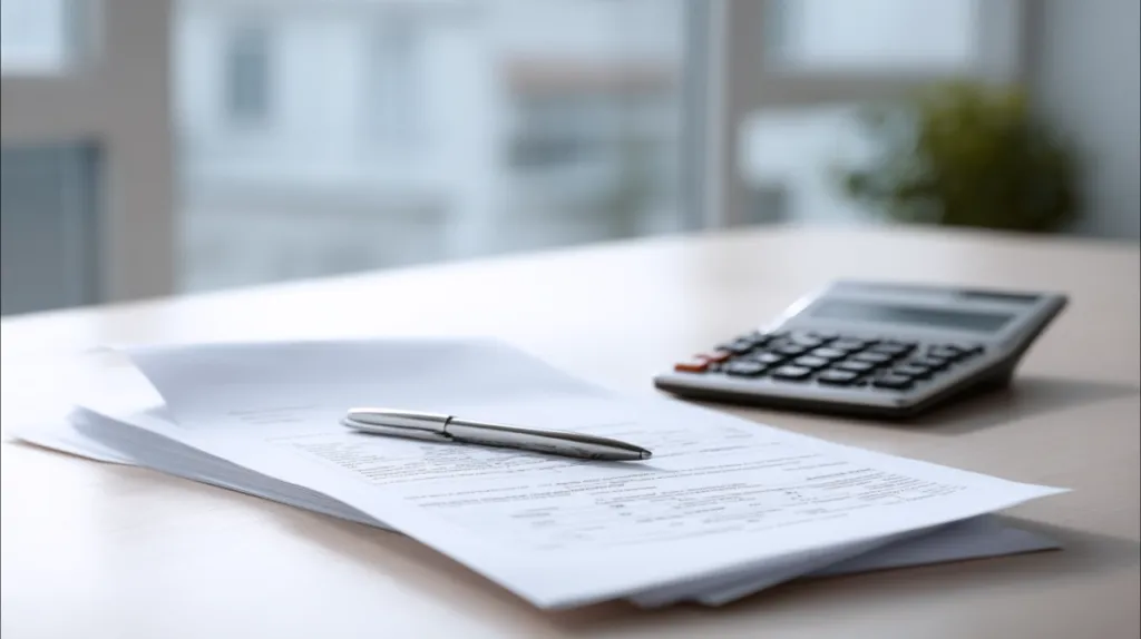 Presupuesto de limpieza de oficina sobre una mesa junto a una calculadora