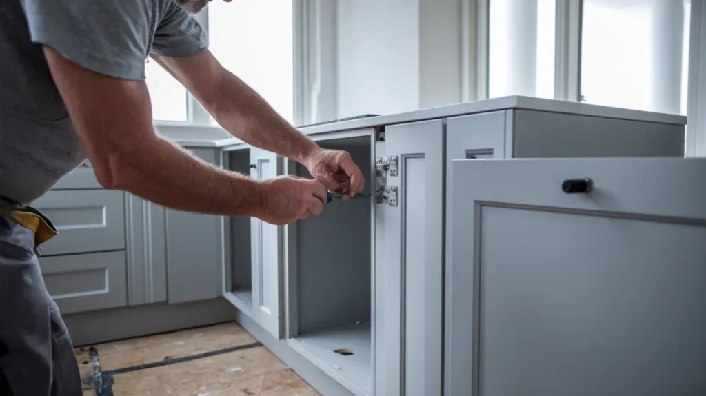 Cocina con frentes de armario nuevos recién instalados sobre estructura existente