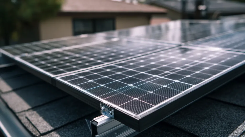 Panel solar monocristalino N-Type montado sobre estructura de soporte en tejado