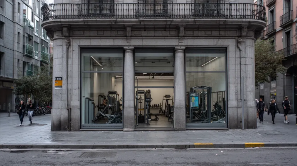 Fachada de gimnasio en una calle céntrica de Madrid