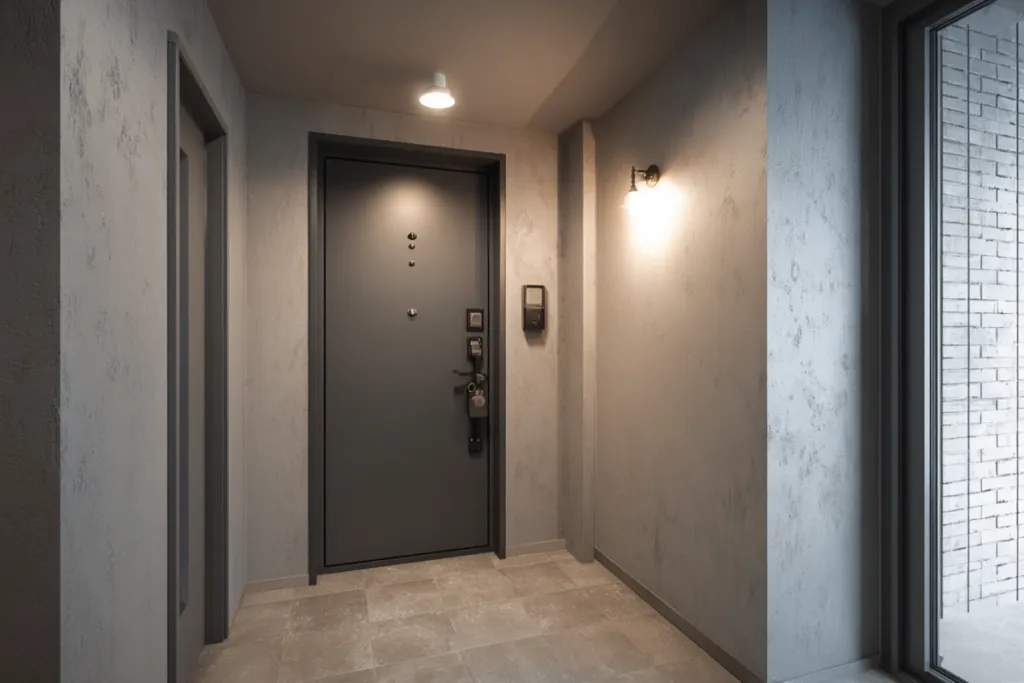 Puerta blindada de seguridad instalada en la entrada de una vivienda