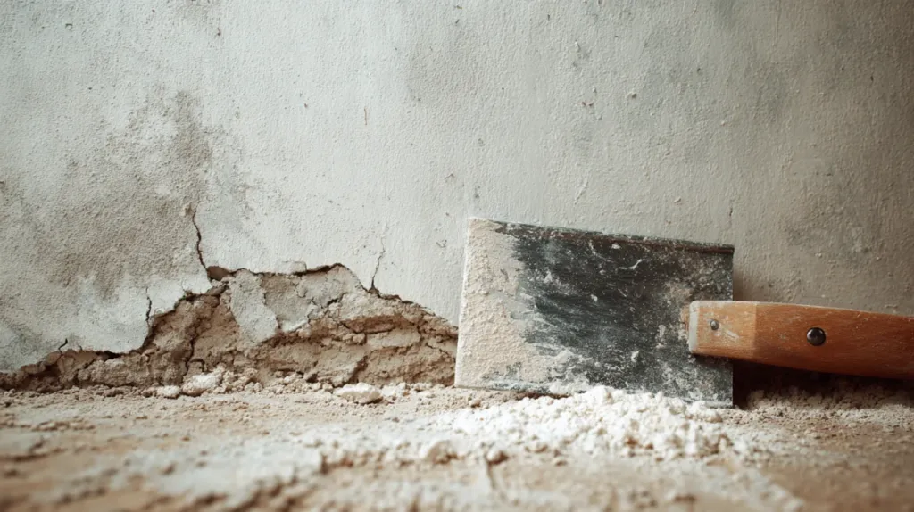 Pared a medio rascar con restos de gotelé y espátula de obra