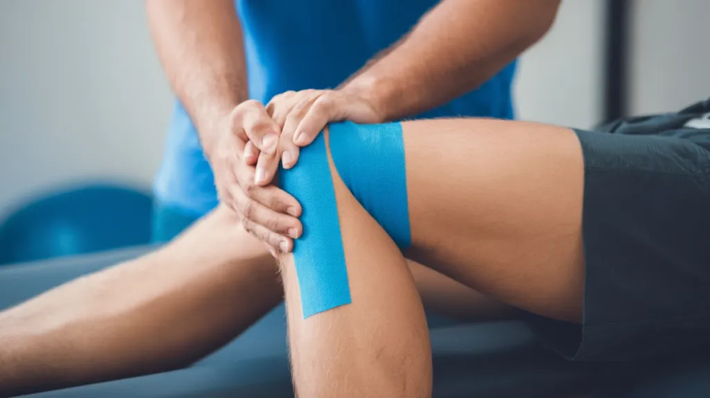 Ejercicio de rehabilitación de rodilla con supervisión profesional