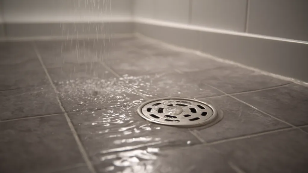 Agua estancada en plato de ducha por obstrucción